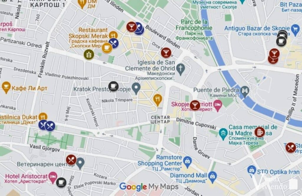 mapa de restaurantes donde comer en skopje