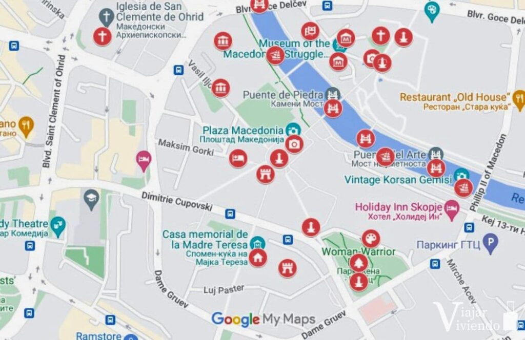 mapa de los lugares que ver en skopje