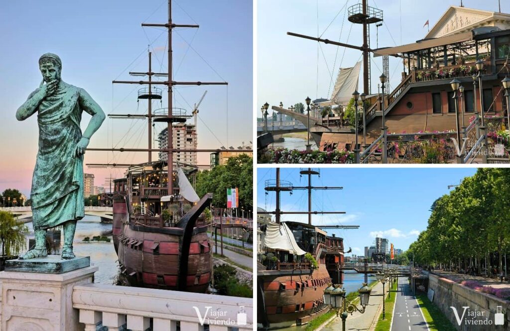 barcos de skopje en el rio vardar