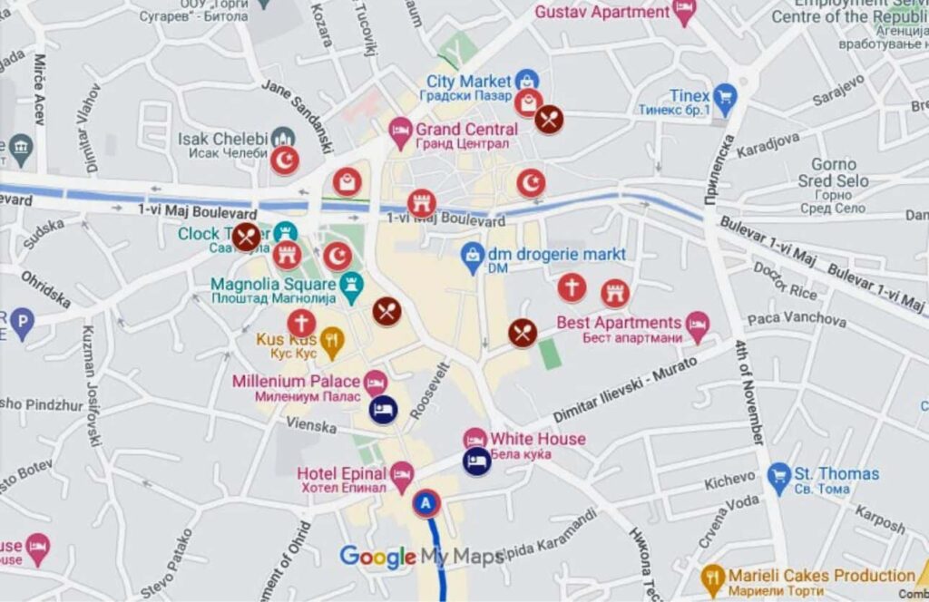 mapa de los lugares que ver en bitola