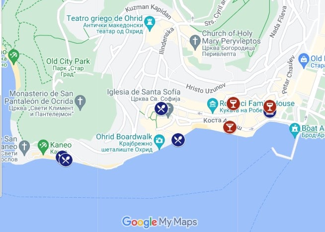 mapa de donde comer en ohrid