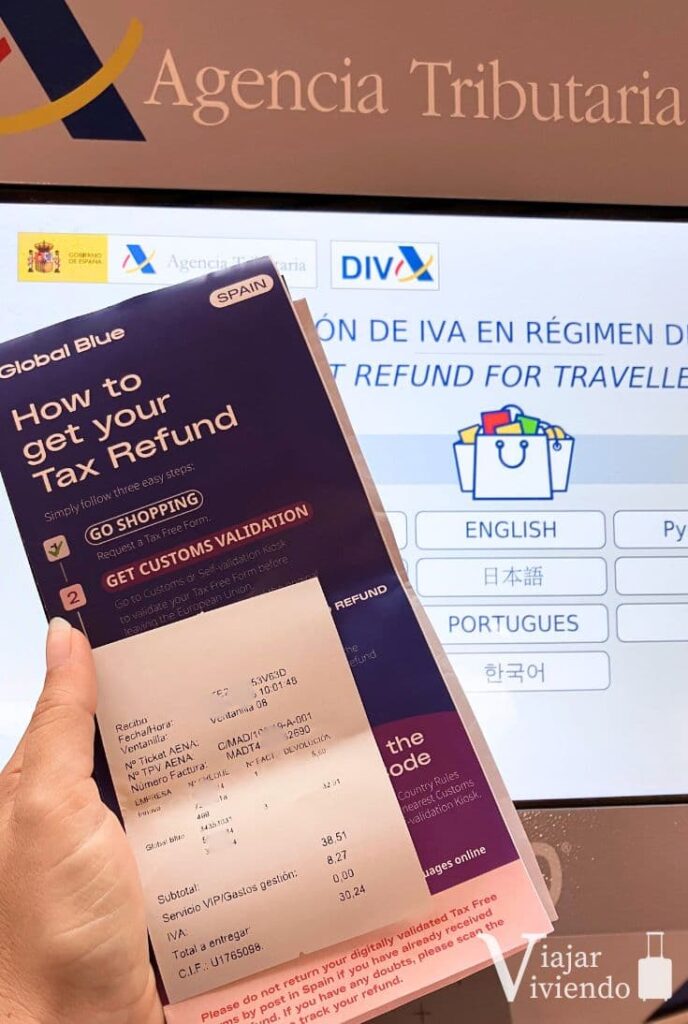 factura o ticket con el monto de la devolucion del iva