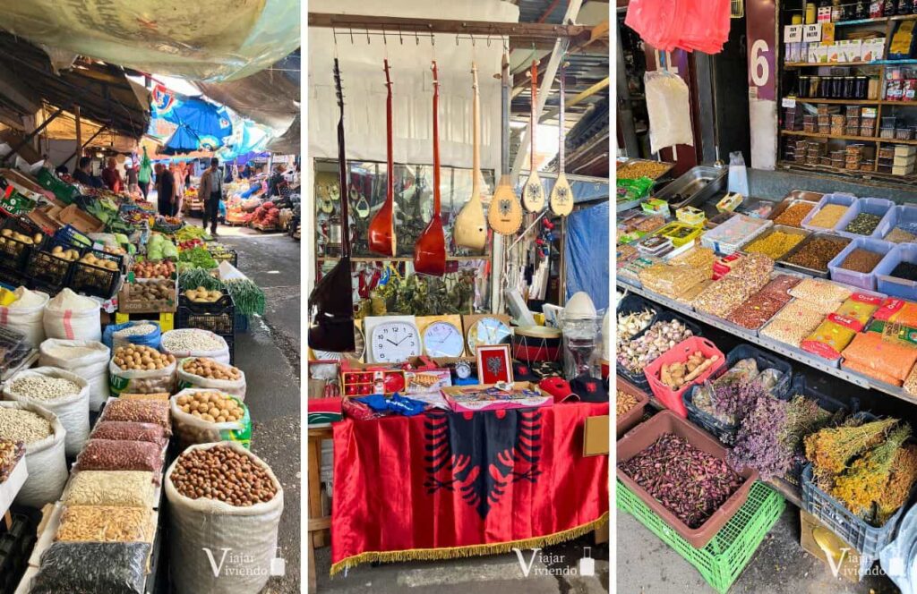 donde salir de compras en pristina, mercado con souvenirs, especias, frutas y verduras