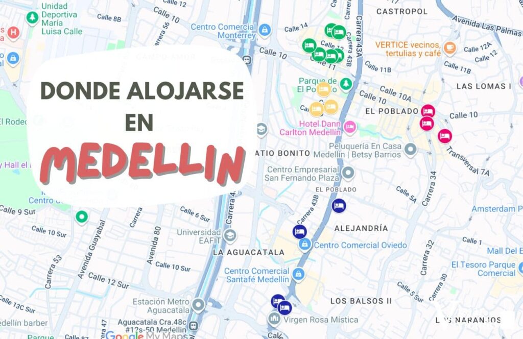 mapa de los hoteles donde alojarse en medellin en zonas seguras