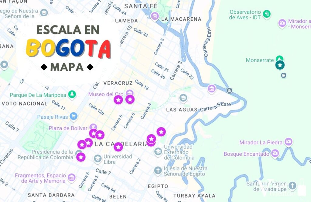 mapa de los lugares que visitar en una escala en bogota larga