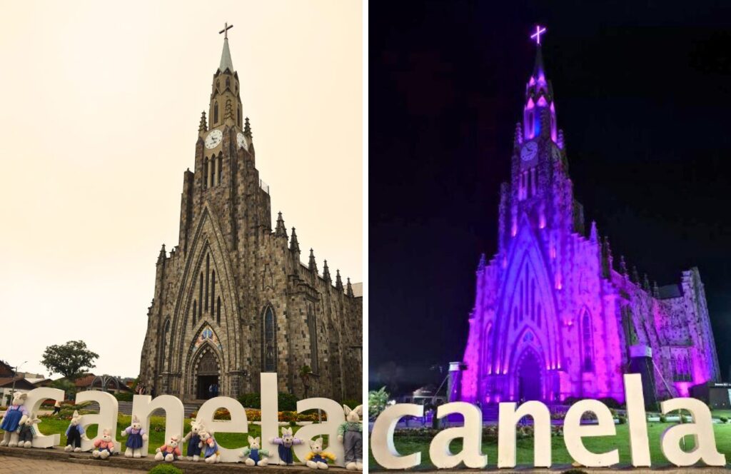 catedral de piedra en canela de dia y de noche
