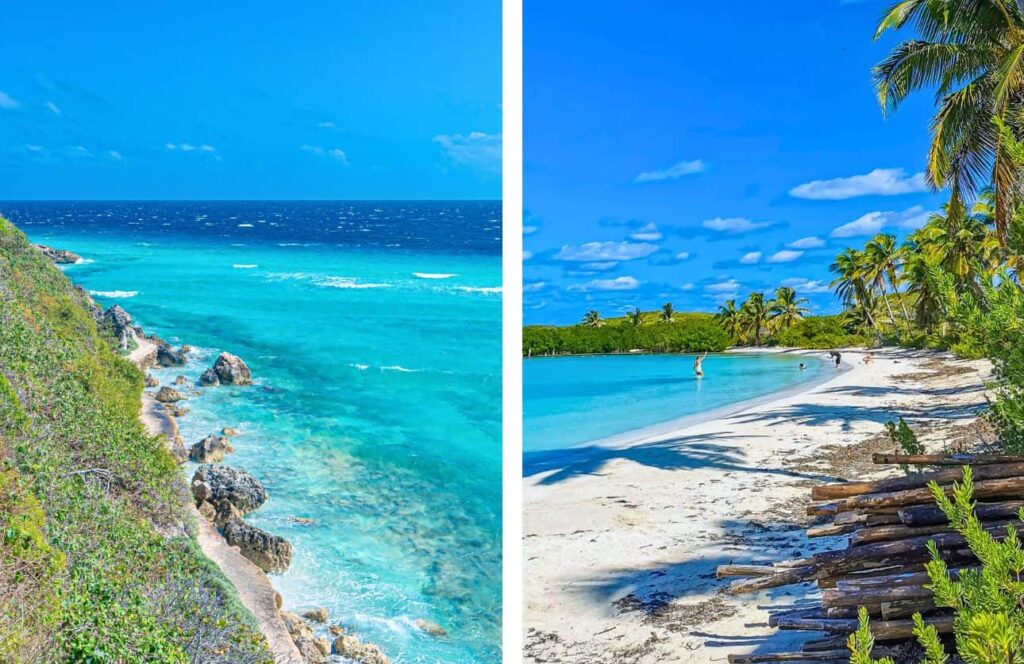 acantilados en punta sur de isla mujeres y la playa de isla contoy