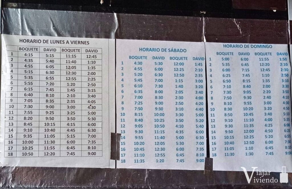 horarios de los autobuses a boquete desde david