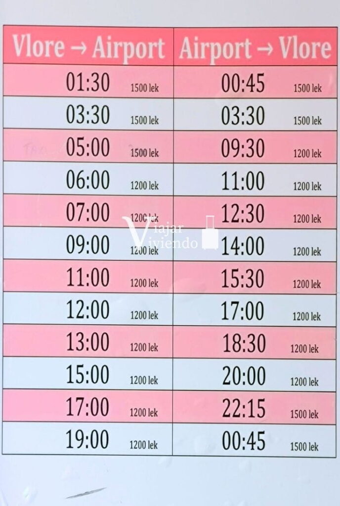 horarios y precios para ir de vlore al aeropuerto