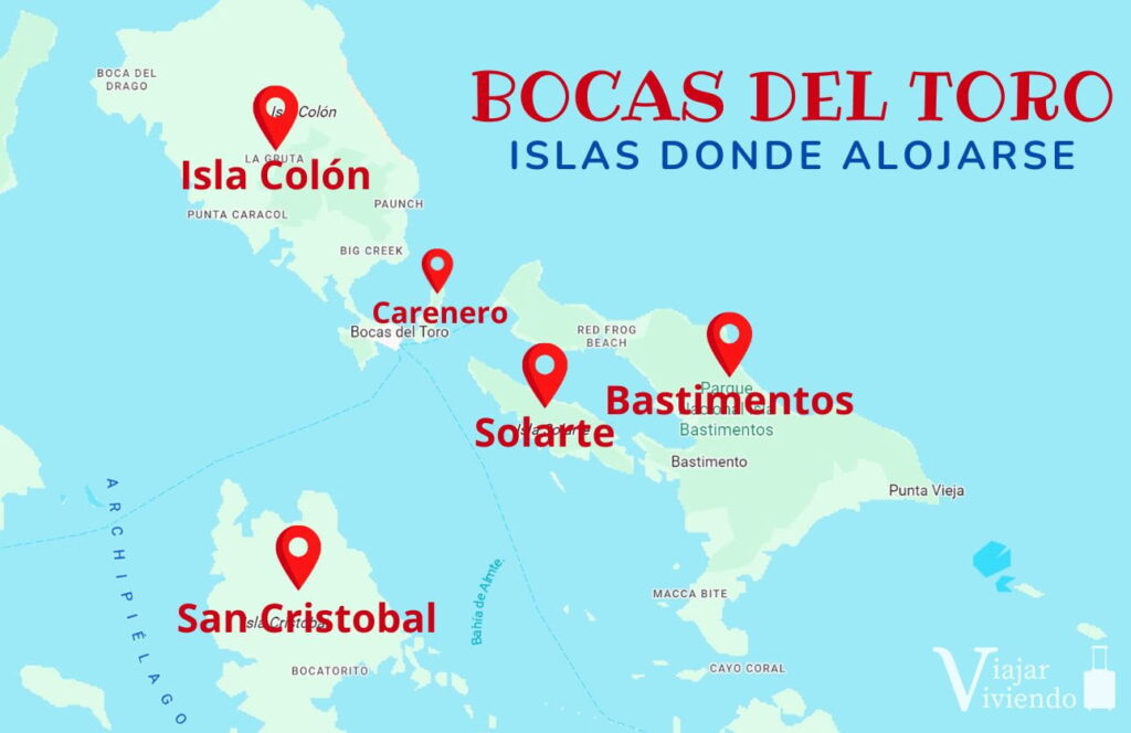 mapa de las islas donde alojarse en bocas del toro