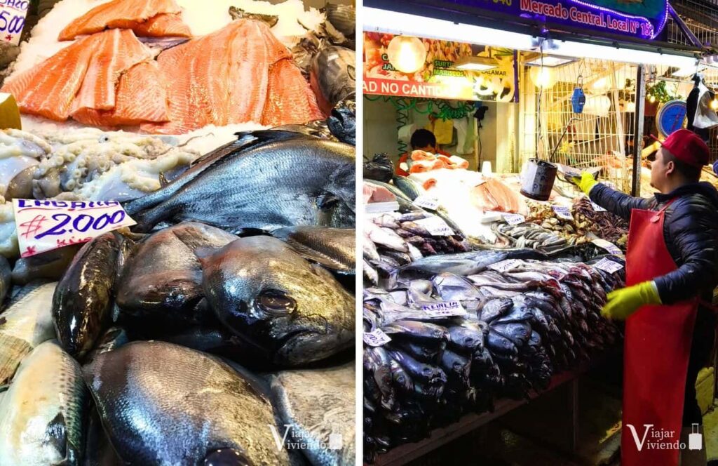 pescado en los puestos del mercado central de santiago de chile