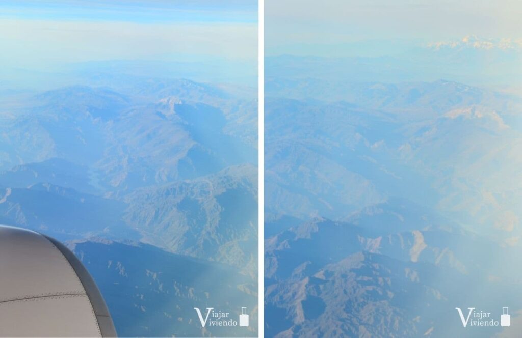 vistas del aconcagua desde el avion sobrevolando la cordillera de los andes