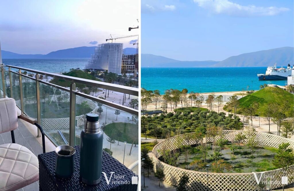 vistas del parque de la piramide y la casa de la independencia y el puerto en vlore