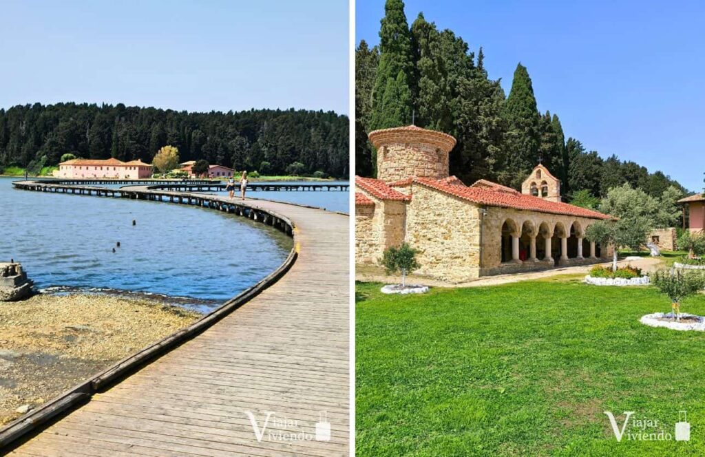 pasarela de madera para llegar al monasterio de santa maria zvernec en la laguna de narta