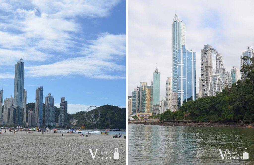 vistas de los edificios torre la rueda de camboriu y la playa central en la zona de barra norte