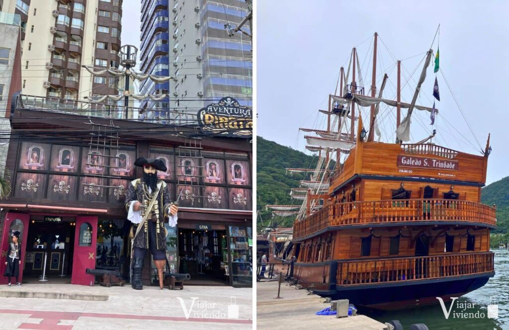 ingreso la aventura pirata y el barco pirata esperando salir en el muelle deportivo de camboriu