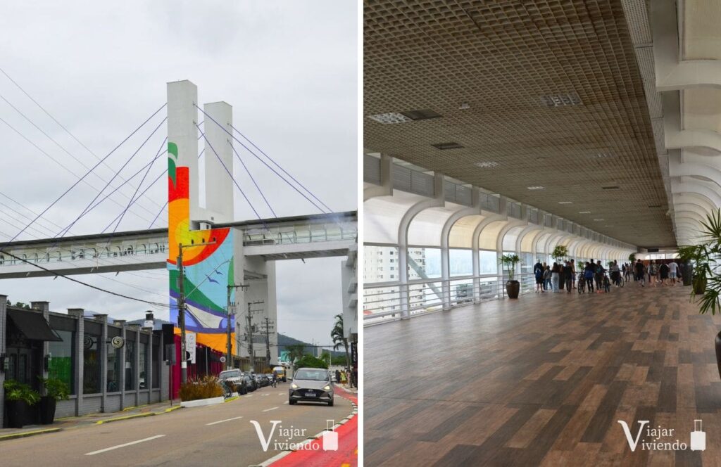 puente mirador passarela da barra visto desde afuera y desde su interior con vistas al puerto y el rio camboriu